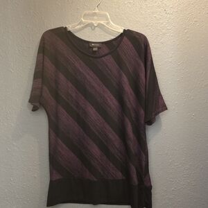 AB Studio Purple and Black Diagonal Stripe Short Sleeve Top